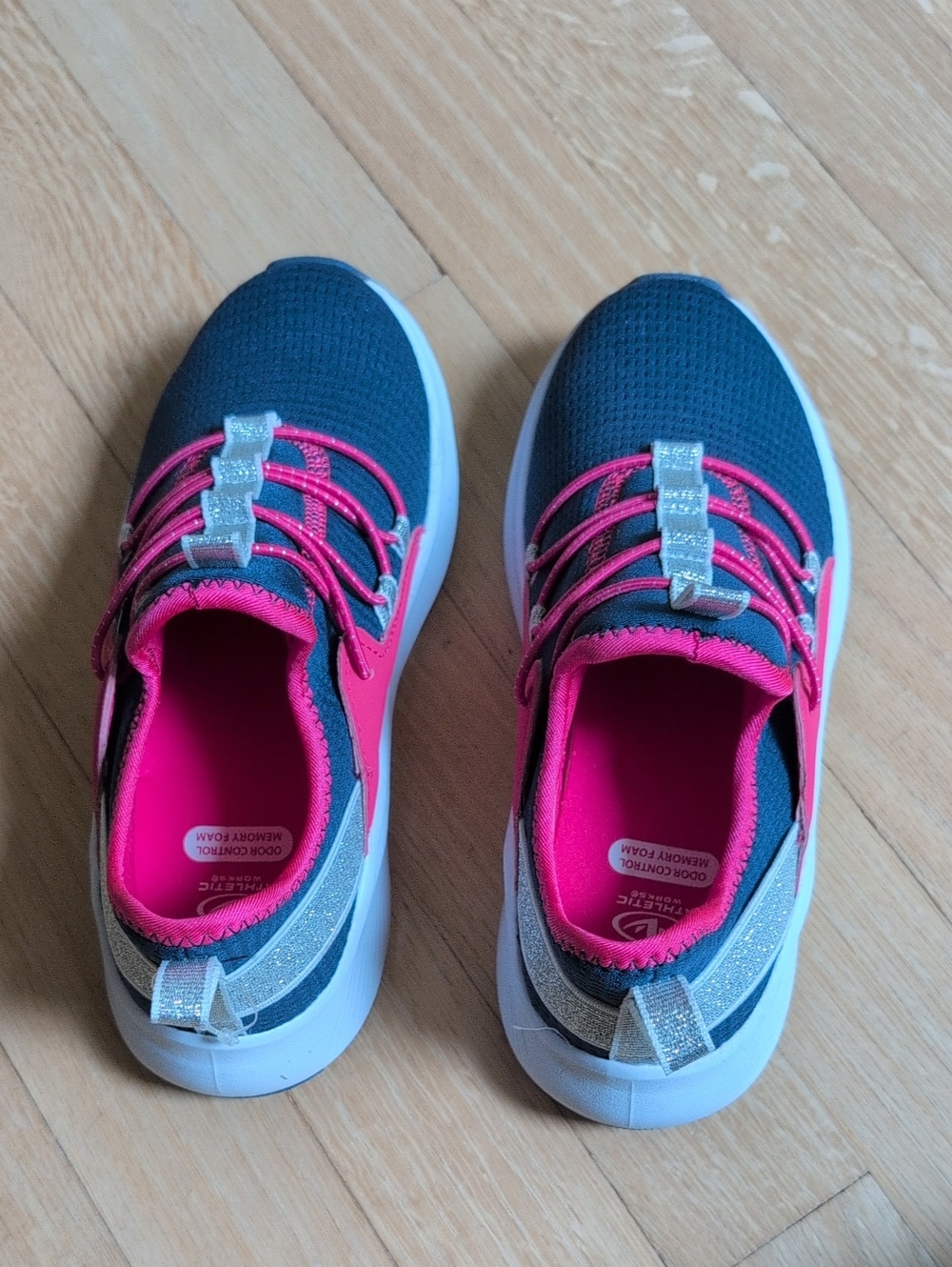 Kids Athletic Sneakers in Navy and Pink - Lightweight Slip-On